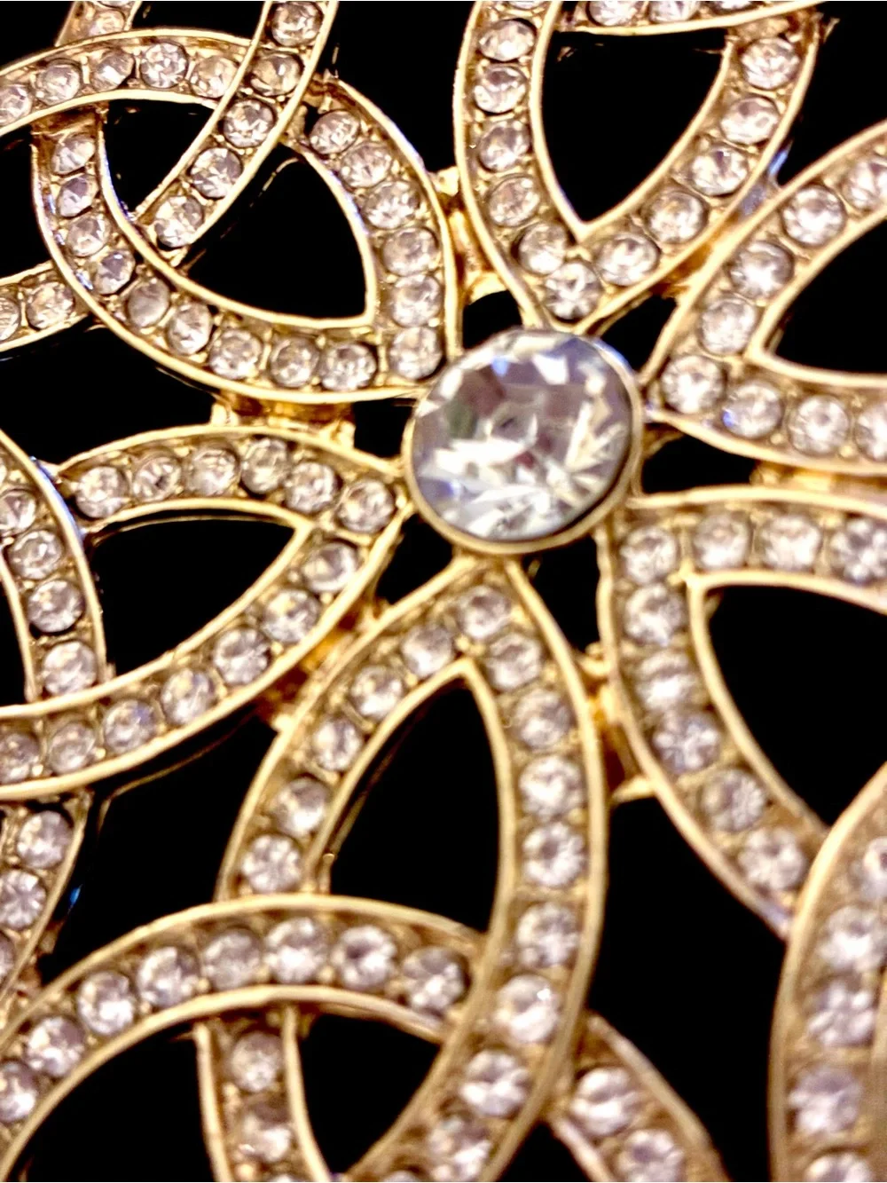 Vintage Gold -tone and Crystal Large Statement Brooch -Celtic Knot